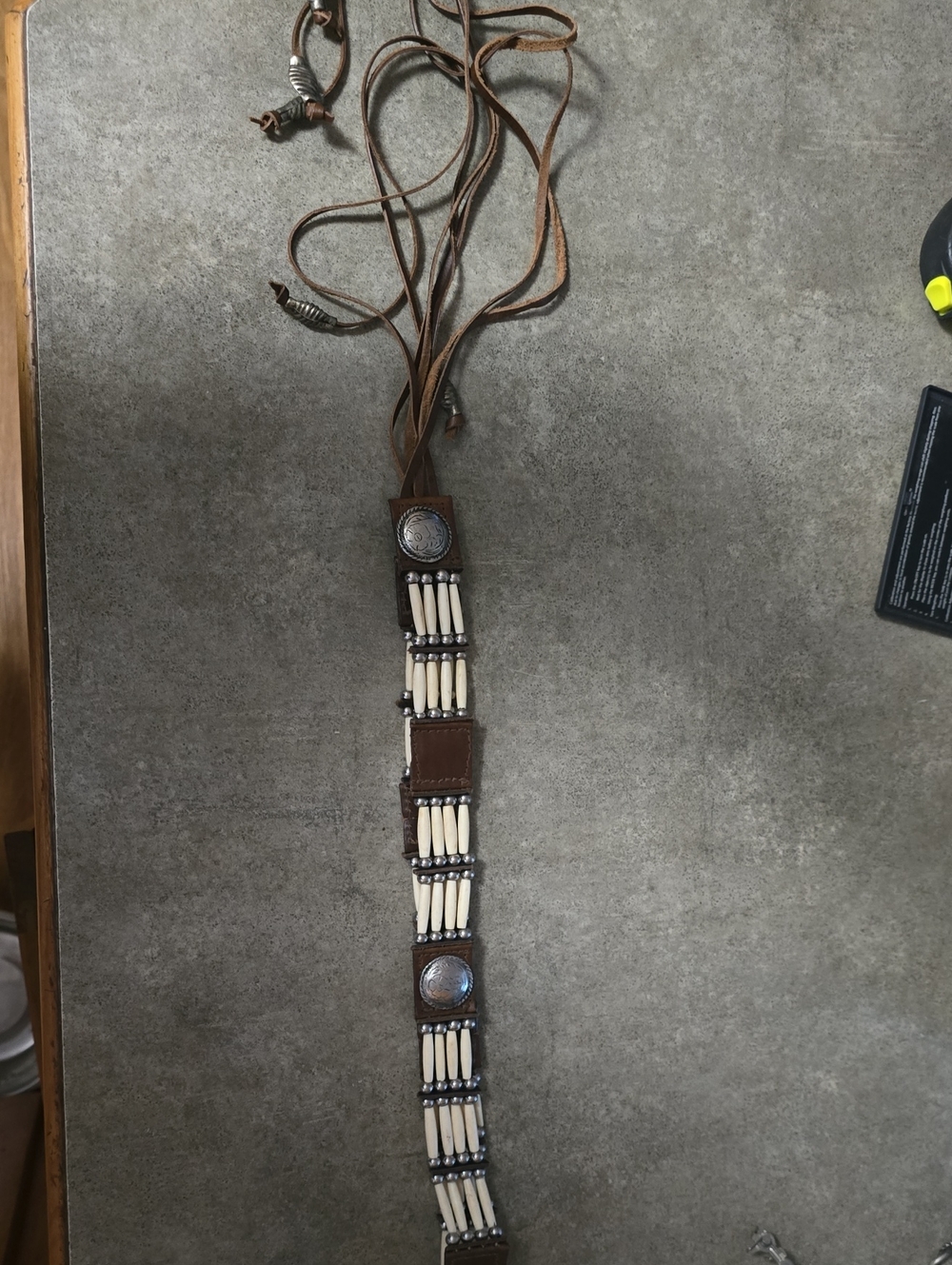 Brown Leather Women's Belt with Bead/bone Accents